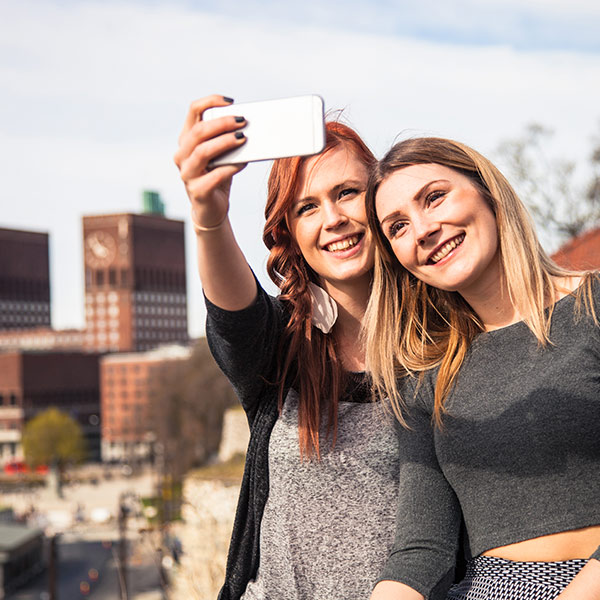 "Girls taking a selfie in Oslo"
