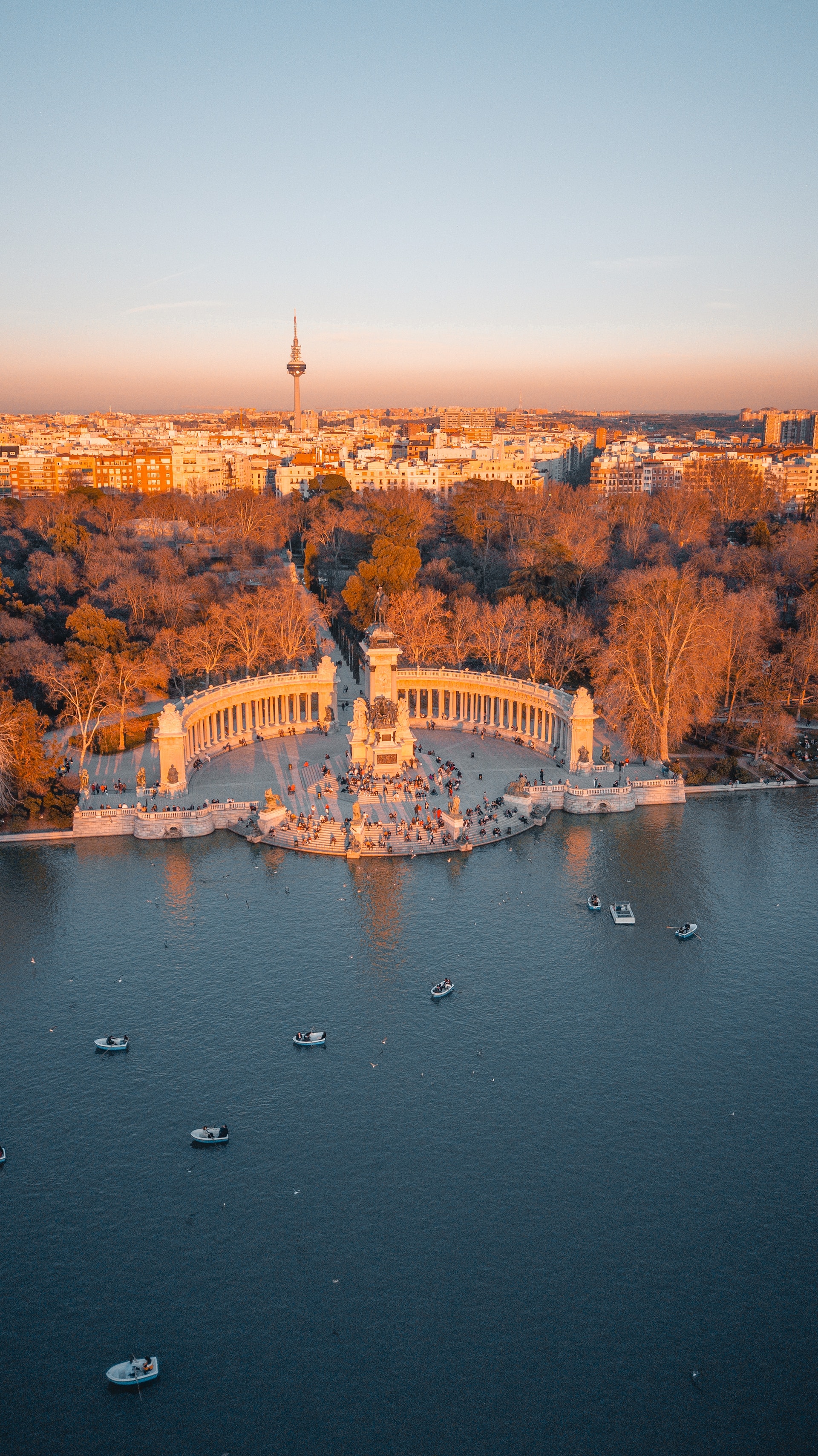 Madrid from above in golden sunset light