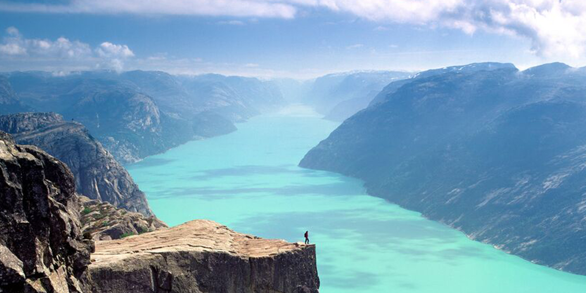 Lonely hiker on the edge of Pulpit Rock